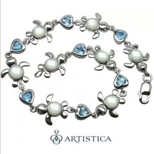 Blue Topaz and Diamond Bracelet Earring Set